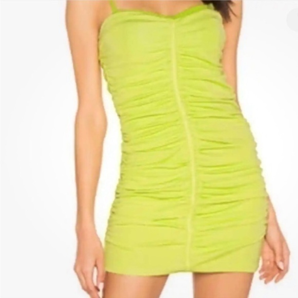 NBD Presley Lime Green Ruched Mini Dress